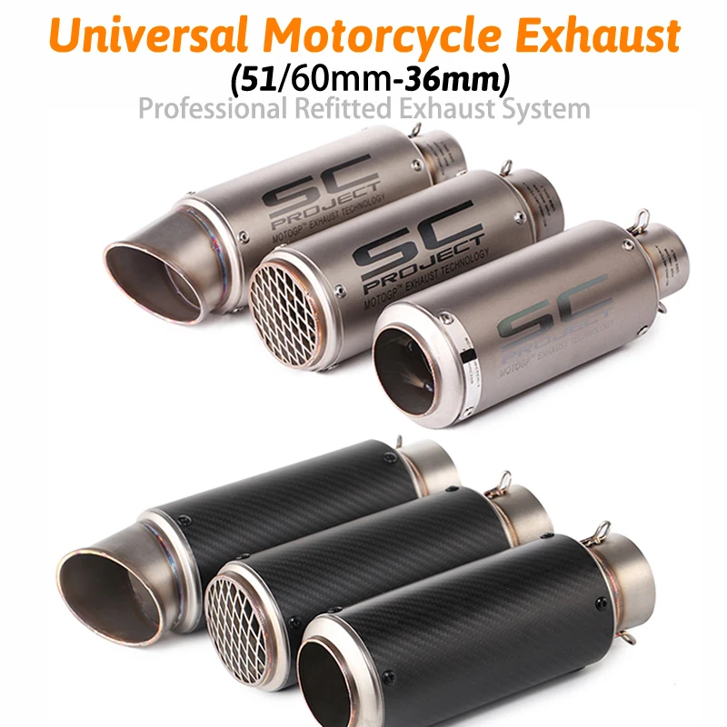 

Inlet 51mm 60mm Motorcycle Exhaust Pipe Muffler Stainless Steel SC GP Racing Project Exhaust Mufflers Carbon Fiber Exhaust Pipe
