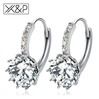 

X&P Fashion Charm Geometry Flower Stud Earrings For Women Girl Korean Style Round Cubic Zircon Earring Jewelry Gift