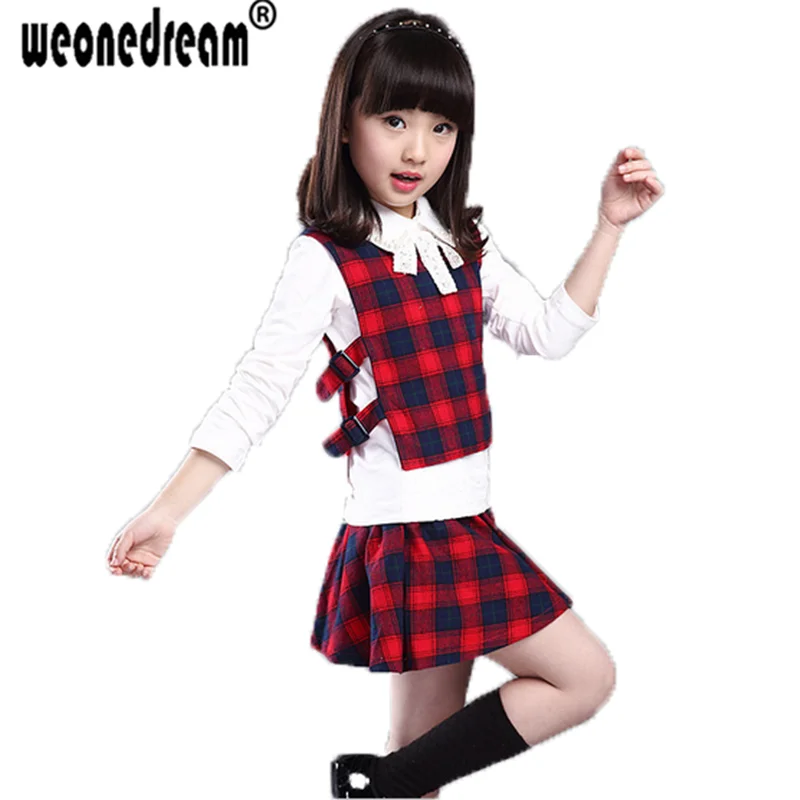 Weonedream Spring Autumn Children Clothing Set Plaid 3pcs Cotton School