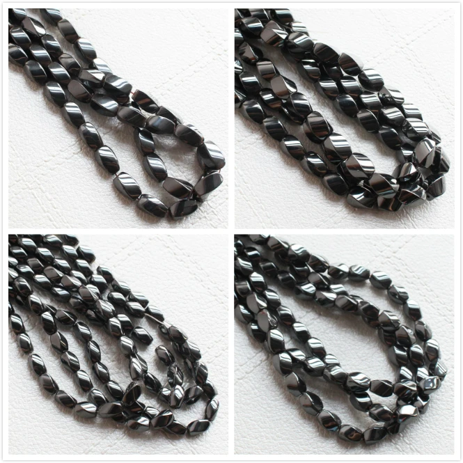 

4-16mm Natural Hematite 4sides Twist Loose Beads 16inch/98pcs,Beads For DIY Jewelry Making,He65