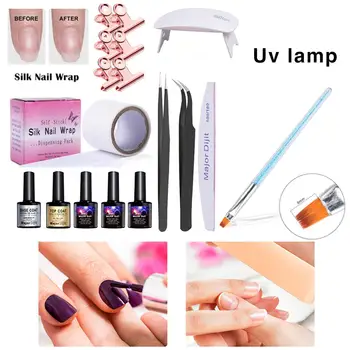 

Fiberglass Silk Wrap Nail Kit For Nail Art Quick Extension Gel UV Lamp Tool Base, Top Coat, Tweezers, Brush, Nail File & Clip