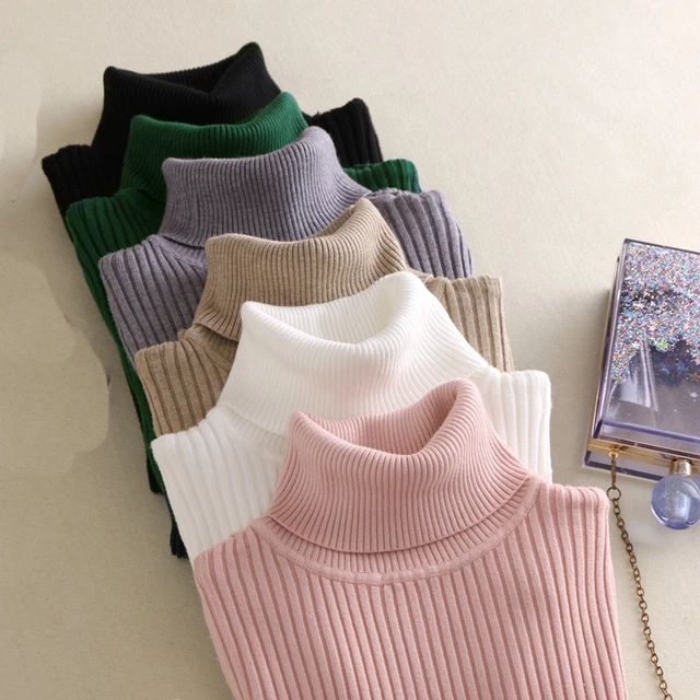 US $8.01 Winter autumn turtleneck Black Sweater Women Skinny Elastic Knitted Soft Pullover Sweater female 20