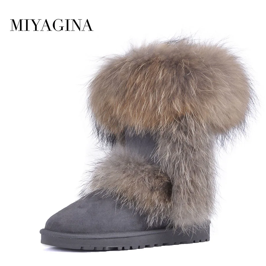 

New Fashion Top Brand Genuine Sheepskin Leather Natural Fox Fur Snow Boots Waterproof Botas Mujer Winter Shoes For Women