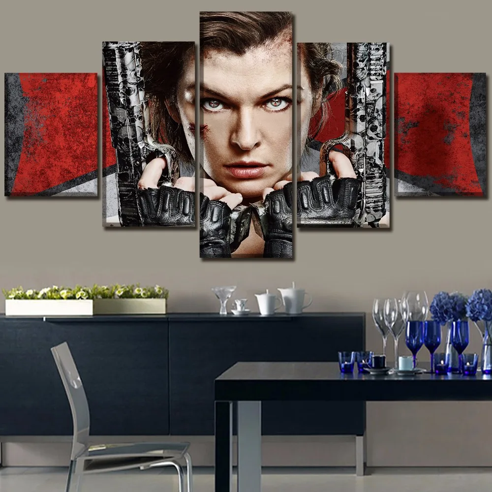 

Canvas Modular Poster Home Decor Print 5 Pieces Resident Evil The Final Chapter Movies Painting Wall Art Pictures For Bedroom