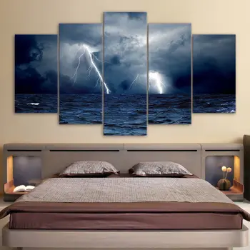 

Canvas Painting Cloud Waves Sea Ocean Storm Lightning For Living Room Wall Art Home Decor