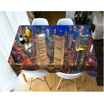 

3D Many-storied Buildings Pattern Bright City Tablecloth Waterproof Cloth Thicken Rectangular and Round Table Cloth for Wedding