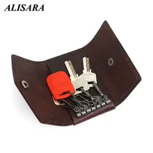 Alisara Натуральная кожаные бумажники, ключи Винтаж Для женщин ключница держатель кредитной карты Винтаж Для мужчин ключ кошельки, сумочки известного бренда Топ воловья кожа брелок