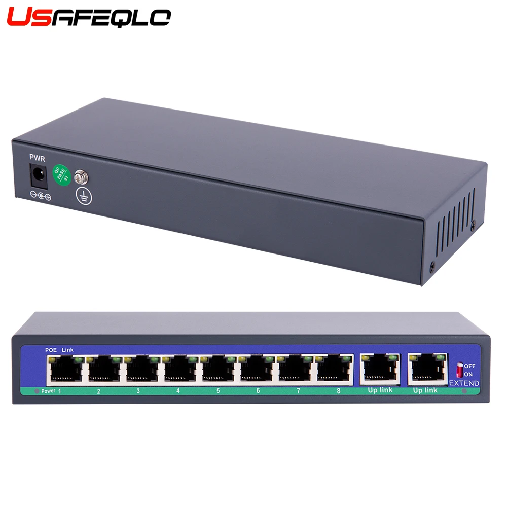

802.3af/at 8CH POE Switch 10 Port 10/100 Mbps CCTV Switch 250 signal transmission 8 POE Ports 1 NVR+ 1 Uplink Port 123.2W