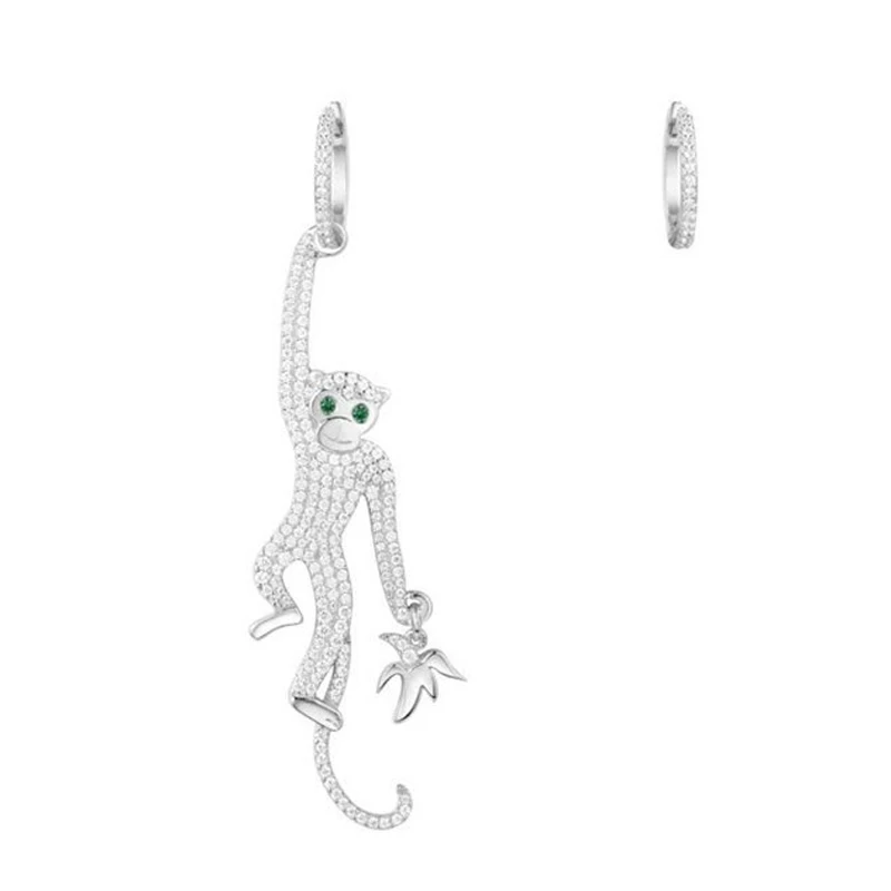 

[MeiBaPJ]Real 925 Sterling Silver Simple Monkey Asymmetric Earrings for Women with AAA High Quality Stone Fine Jewelry