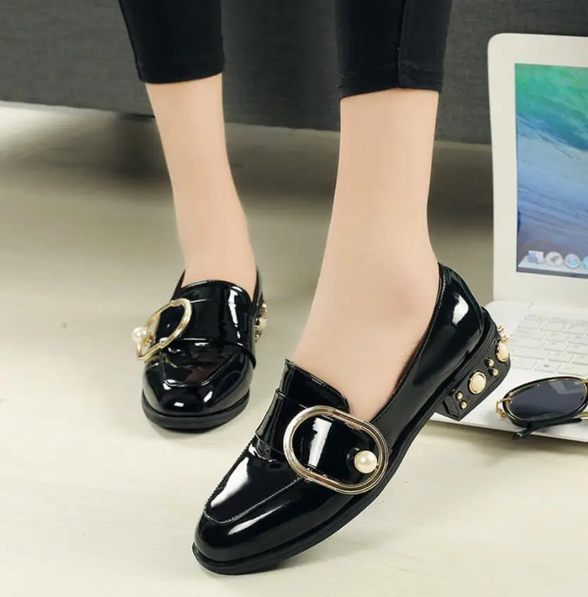 

New Flats Women Four Seasons 2018 Casual black loafers Shoes Women Flat Leather shoes Fashion Leather Flats Women Oxford Shoes