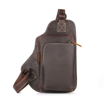 

BOLEKE Mad Horse Leather man Chest bag original leather retro head cowhide casual shoulder crossbody bag