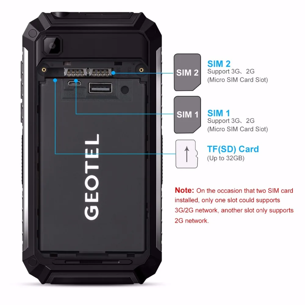 Geotel G1 7500 мАч большой аккумулятор банк питания Мобильный телефон Android 7,0 MTK6580A четырехъядерный 2 Гб ОЗУ 16 Гб ПЗУ 8,0 МП камера 3g смартфон