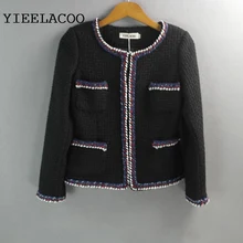 Черный/белый ручной работы из ткани твидовый жакет Осень/Зима Женское шерстяное пальто маленький ароматный ветер тонкий женская короткая куртка пальто