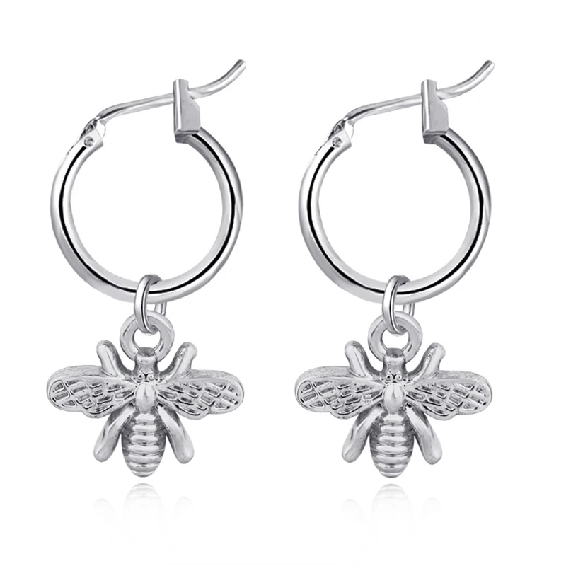 1Pair European Stereoscopic Trend Cute Bee Hoop Earrings With Pendant Gold Silver Color Lovely Fashion Earrings Jewelry E542-T2 - Image 3