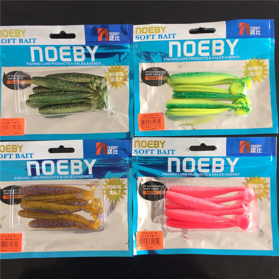 

Noeby 24 pieces 9cm 4.3g silicone bait soft lures T tail swimbaits soft fishing baits double color Wobbler Carp Fishing lure