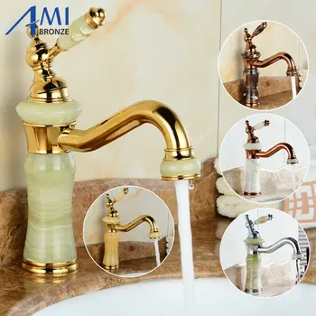 

2016 Newly Basin Faucet Gold/Rose/Chrome Polished 360 Swivel Spout Brass & Jade Hot Cold Mixer Basin Tap Luxury Faucet Crane