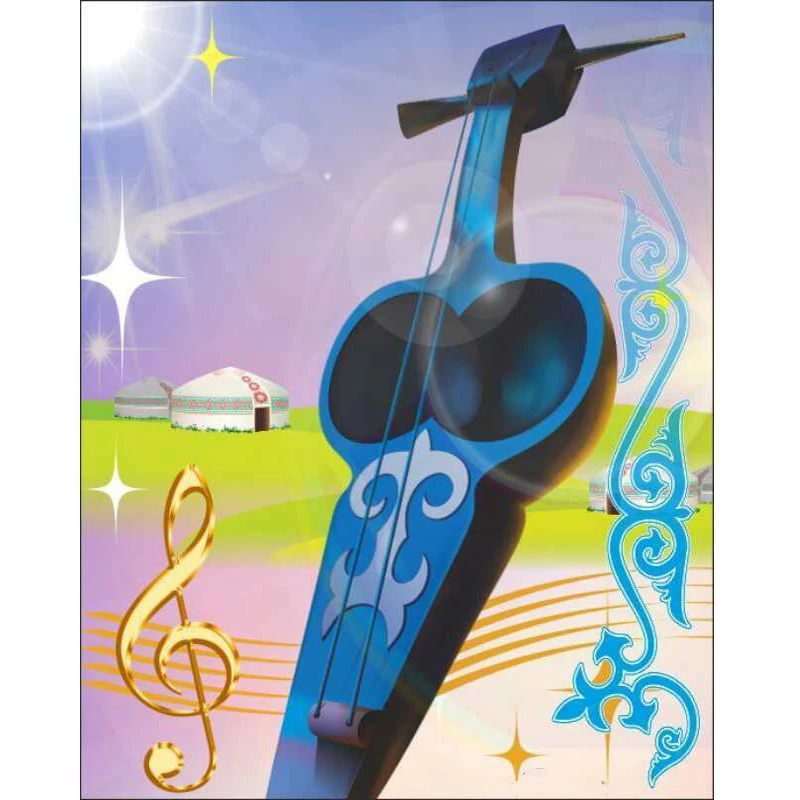 

5D Diy Diamond Embroidery Rhinestone Cross Stitch Set Kazakh National Musical Instruments Mosaic Pattern Craft
