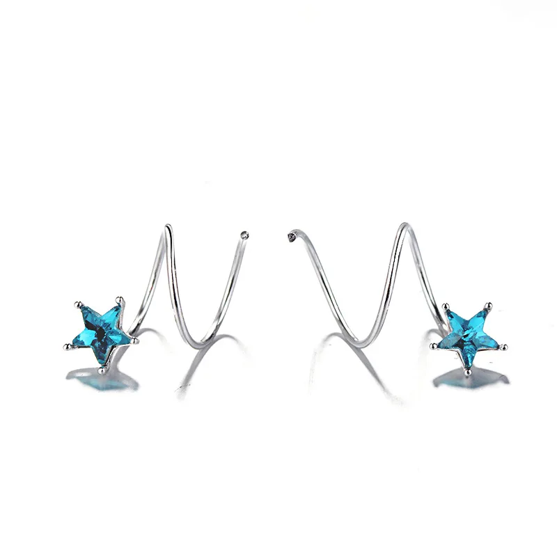 

Newest Women Crystal from Austria Stud Earrings 925 Silver Star Blue Earrings Vintage Fashion Jewelry for Women lady Party Gifts