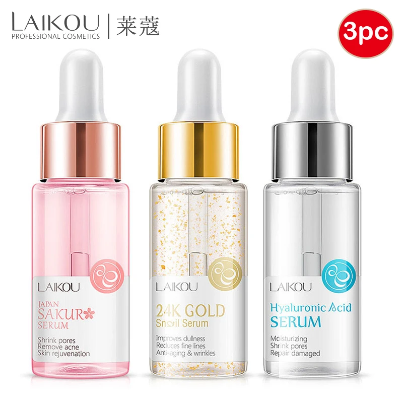 LAIKOU 3 шт. Сыворотка для лица Гиалуроновая кислота + Золотая Улитка экстракт сакуры