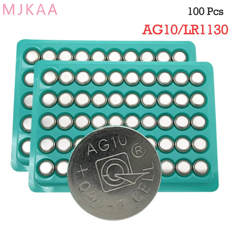 

100PCS AG10 LR54 Cell Coin Alkaline Battery 1.55V SR54 389 189 LR1130 SR1130 Button Batteries for Watch Toys Remote