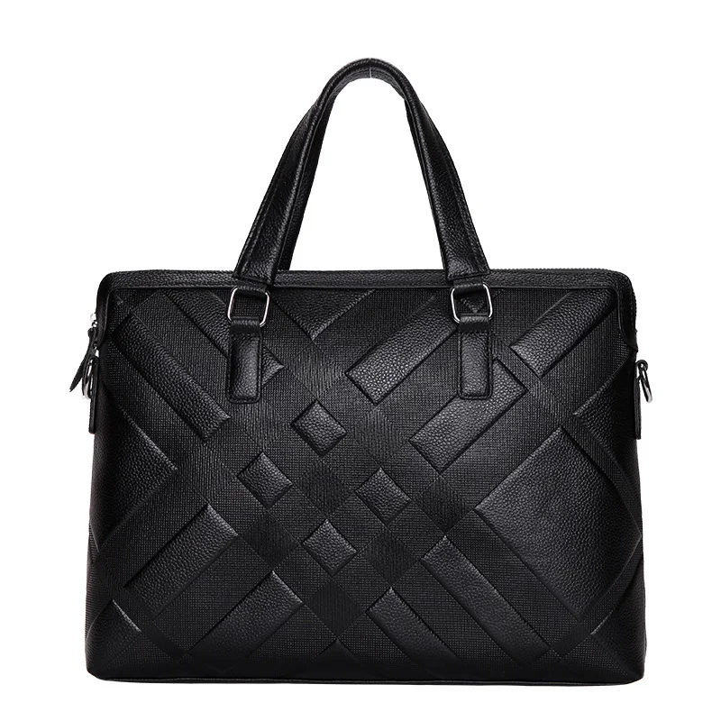 

New Luxury Split Leather Business Men's Briefcase Male Striped Shoulder Bag Men Messenger Crossbody Bag Tote Computer Handbag