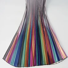 Эластичная талия высокая уличная мода блок Радужная полосатая плиссированная миди Длинная атласная шелковая Бохо юбка Корейская женская летняя винтажная