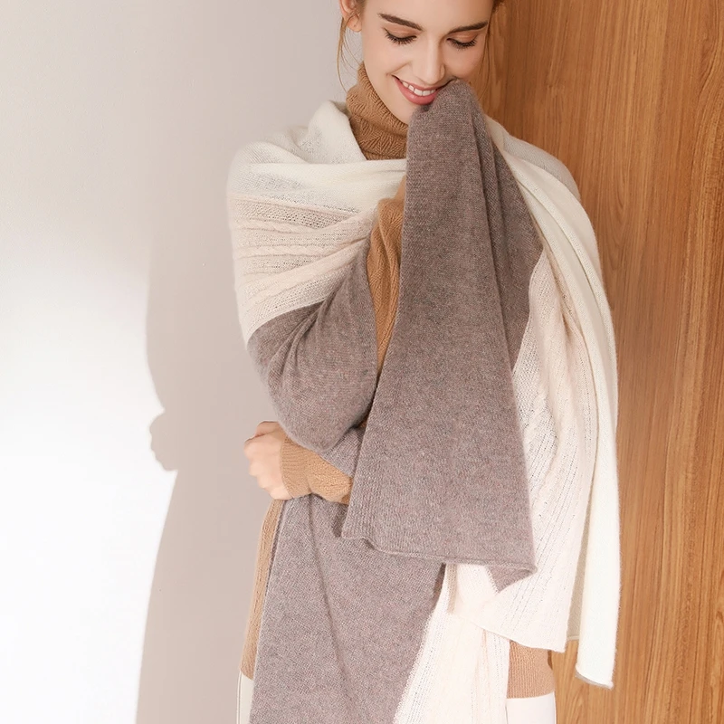 

SZDYQH High-quality 100% Cashmere scarf 3 knitting winter warm 230g solid color mixed fashion pashmina luxury shawl