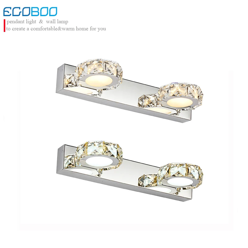 

Ecobrt LIGHTING Modern 6W 32CM Round crystal bathroom lighting Champane &Transparent color mirror lighting LED mirror lamps