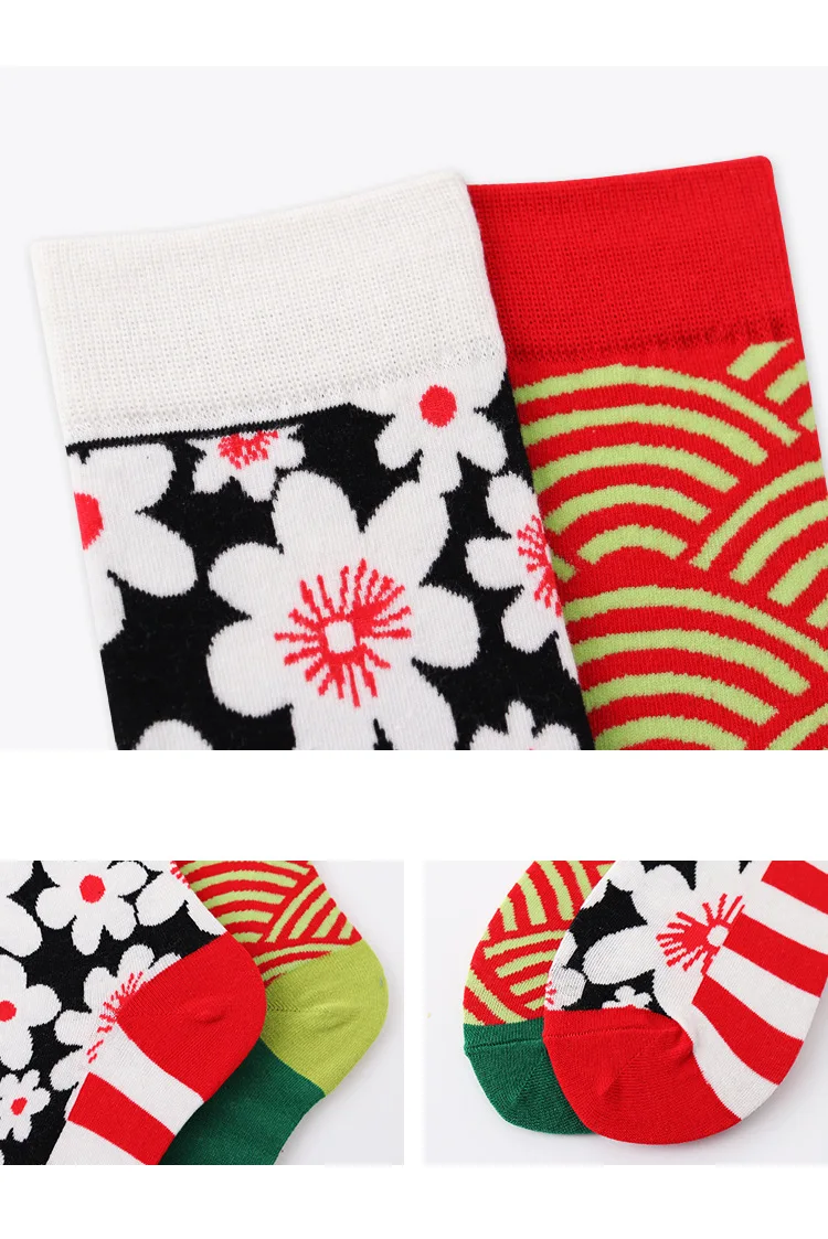 Новое поступление, вязаные женские носки из чистого хлопка, Разноцветные носки с цветами, креативные узоры, лето, осень, зима