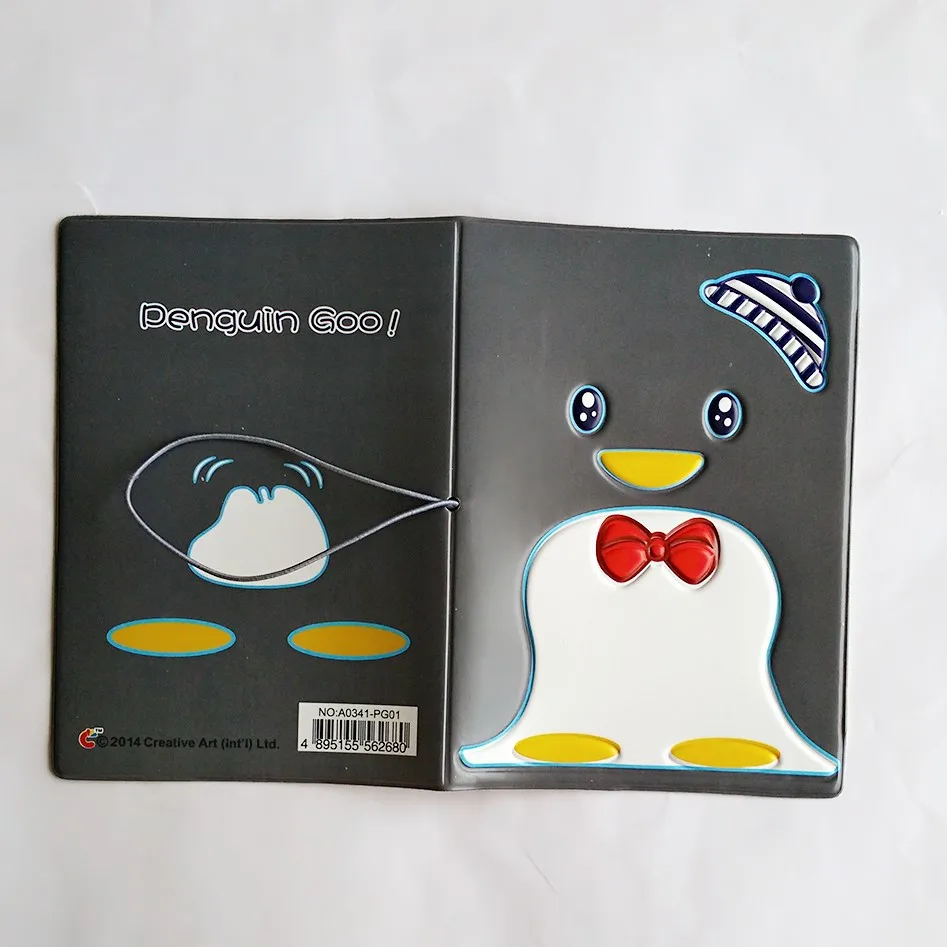 Черный Пингвин Владельцем Паспорта Удостоверение личности 3D Дизайн ПВХ Кожа Визитная Карточка Сумка Обложка для Паспорта 14*9.6 СМ