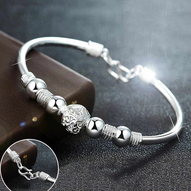 Fashion Silver Plated Lucky Bead Open Bracelet Women Charm Cuff Bangle Jewelry Gift Valentine Gift 3 Style