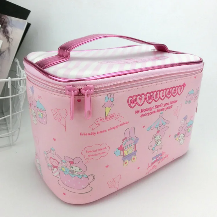 Мультфильм My Melody розовый искусственная кожа макияж мешок косметички Make Up Box Для женщин Красота чехол для хранения туалетных сумка