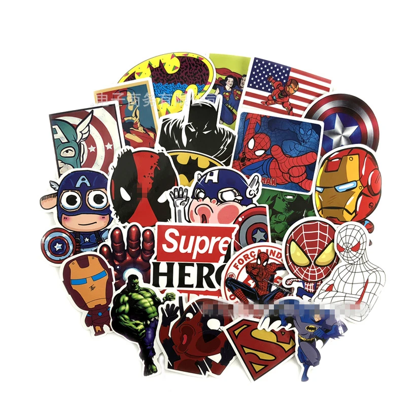 

50pcs/set Super Hero Stickers for Luggage Laptop Skateboard Bicycle Motorcycle Car Styling Decals Fashion Waterproof Sticker