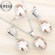 Ювелирные наборы для женщин, серебро 925, набор, подвеска, ожерелье, кольца, серьги с оранжевыми камнями, кубический циркон, подарочная коробка