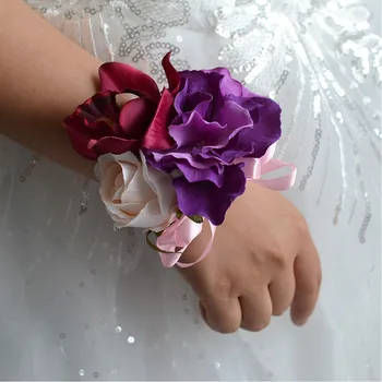 

4 Pcs\lot 100% New Handmade Silk Hybrid Artificial Hand Flowers For Wedding Party Bride Bridesmaid Wrist Flowers Decoration