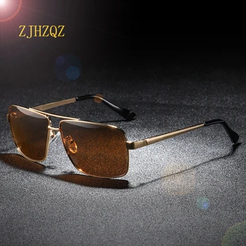

ZJHZQZ Men's Polarized Sunglasses Oversized Metal Frame Sun Glasses Luxury Brand Brown Mirror Oculos Retro Vintage Eyeglasses