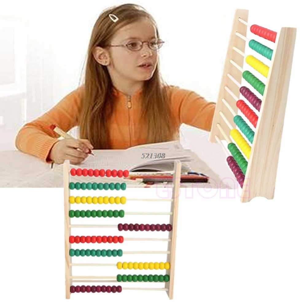 Wooden 10 row Abacus Counting Colorful Beads Maths Learning educational