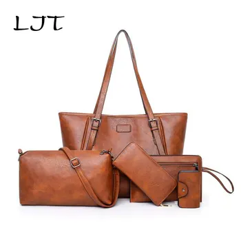 

LJT Women Bag Set 5 Pcs Leather Handbag Women Large Tote Bags Ladies Shoulder Bag Handbags Brands Designer Woman Bag Sac A Main