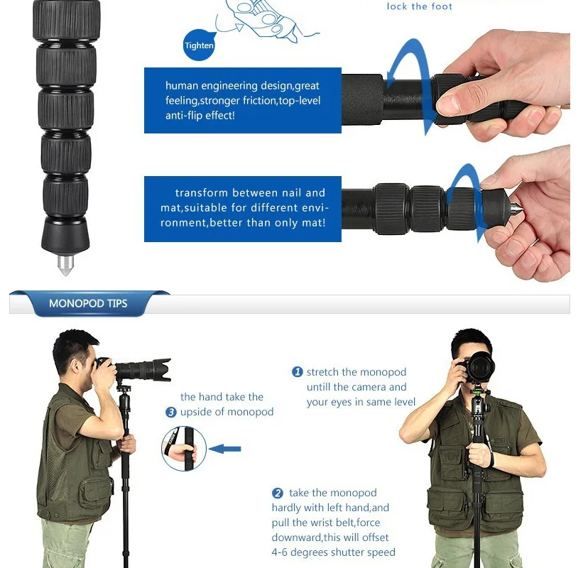 Sirui P-326 P326 монопод Профессиональный карбоновый портативный монопод 6 секций