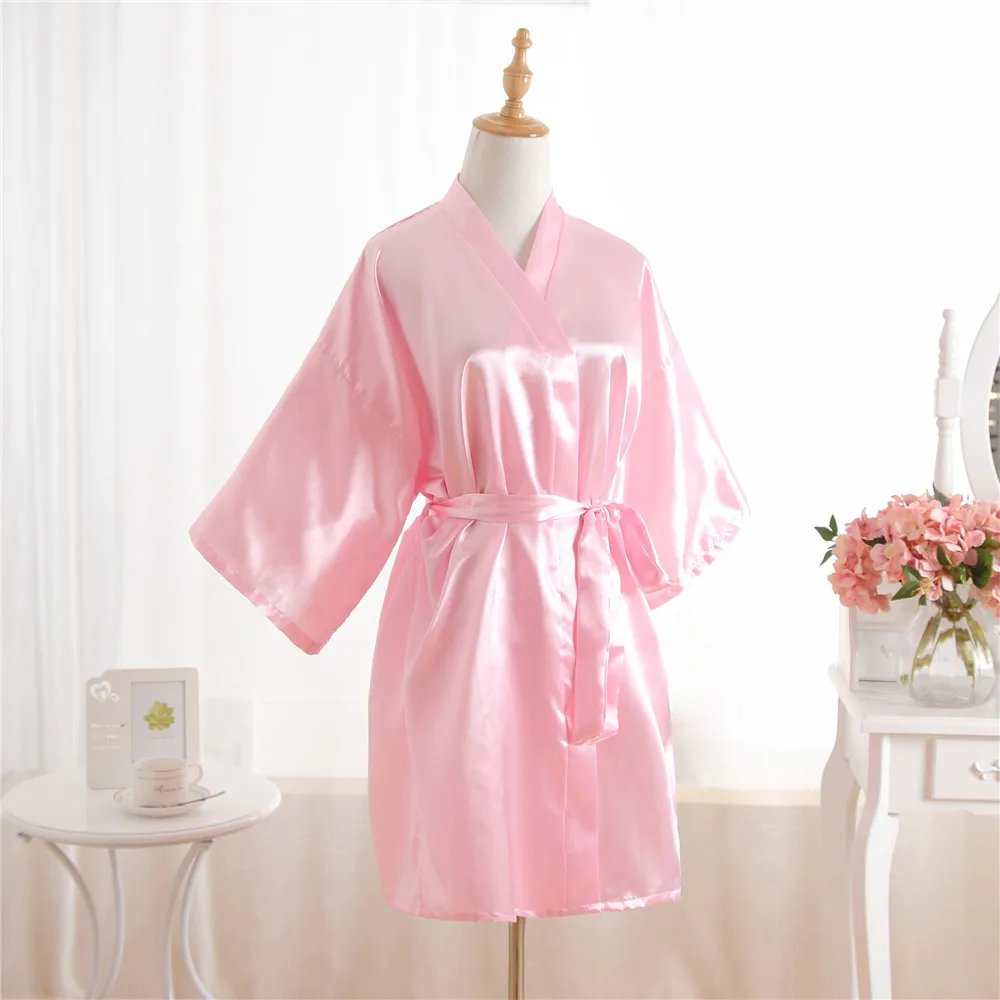 Розовый Свадебный халат для невесты, подружки невесты, летнее женское кимоно из искусственного шелка, мини банное платье юката, ночная рубашка, одежда для сна, один размер