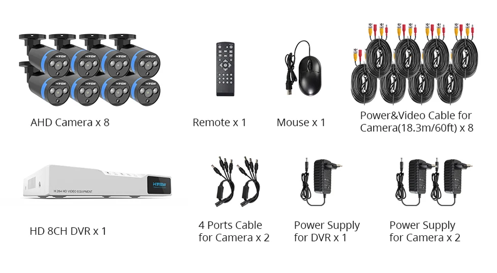 8820Q3AM H.View Security Camera System 8ch CCTV Surveillance Kit 8 pcs 1080P CCTV Camera 2.0MP Outdoor Camera Surveillance Kit No HDD (2)