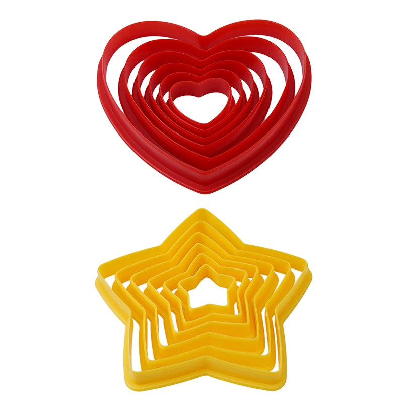 

6pcs/set Heart Star Shaped Plastic Cookie Cake Moulds Cookie Cutter Biscuit Stamp Sugar Craft Cake Decoration Tools QB976304