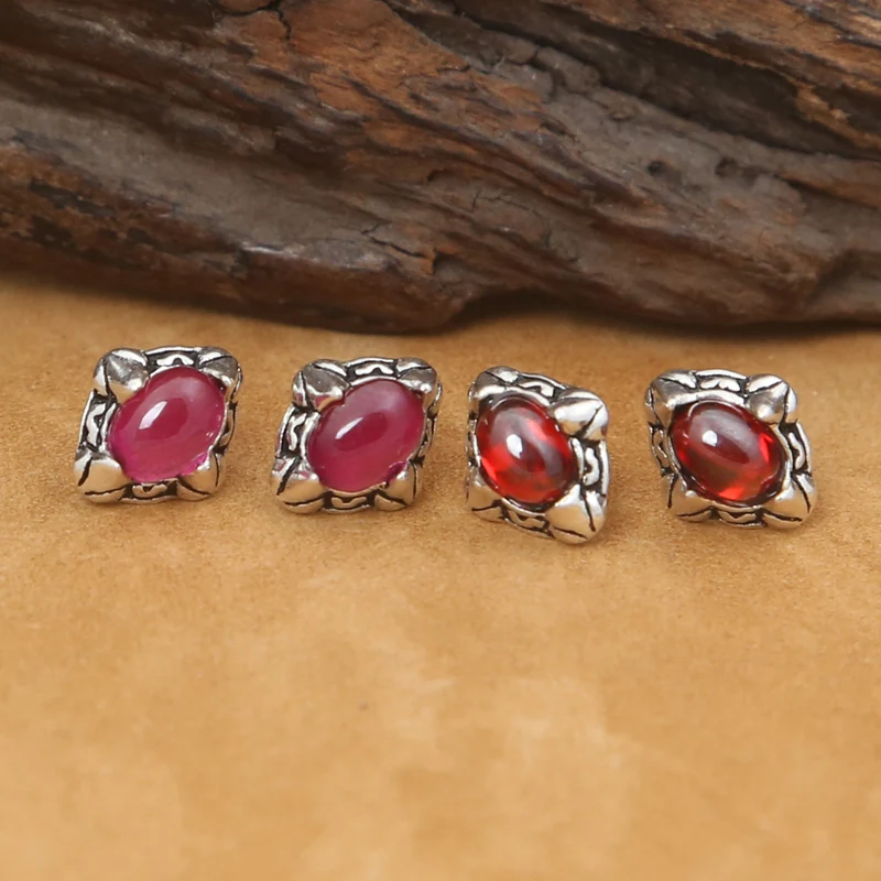 

NEW! Vintage 925 Silver Red Corundum Earrings Thai Silver Women Earrings Real Silver Earrings Punk Jewelry Gift
