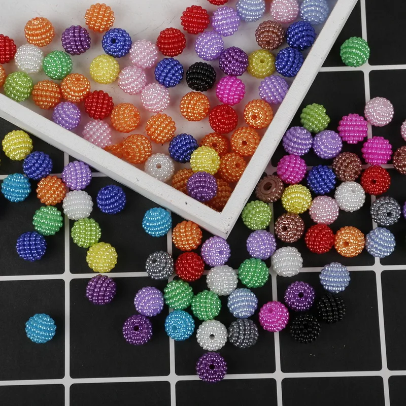 100pcs Colorful Plastic ABS Imitation Pearl Beads Round Waxberry Ball Bayberry Beads Jewelry Findings DIY Garment Accessories