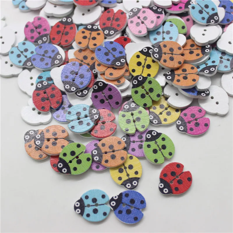 

Wholesale Natural Wooden Buttons Colorful Mixed Ladybug Animal Scrapbook Sewing DIY Craft Accessories 2 Holes Bottoni Botoes
