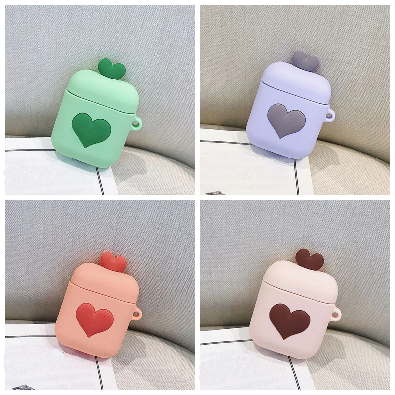 Силиконовый чехол с милым мультяшным сердцем для Apple Airpods защитный Bluetooth