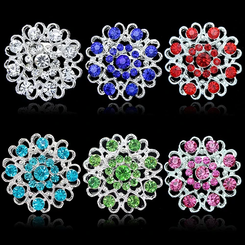 

Rhinestone Crystal Brooch Hollow Out Collar Pin Silver Plated Flower Jewelry