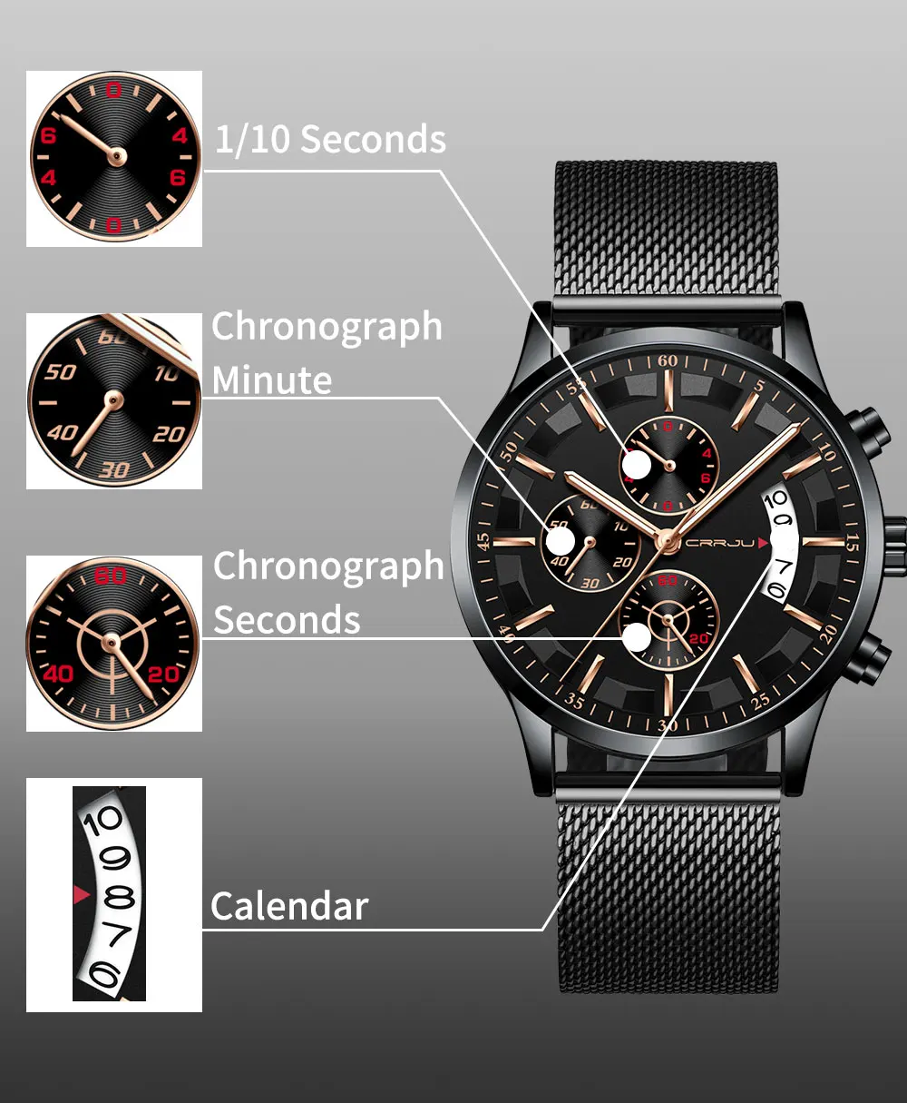 CRRJU Топ люксовый бренд для мужчин бизнес аналоговые кварцевые часы из нержавеющей стали ремешок наручные часы Relogio Masculino часы Horloges Hours