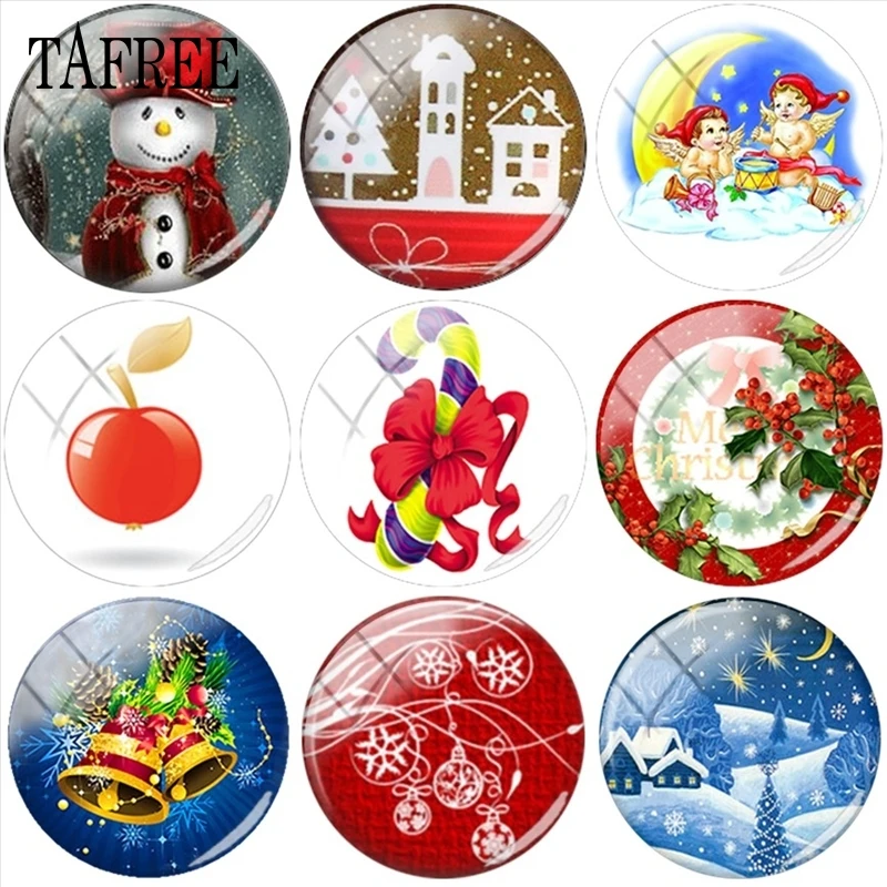 

TAFREE Christmas Sleigh Snowman Snowing Village Picture DIY 25mm Glass Cabochon Dome Demo Flat Back Making Findings
