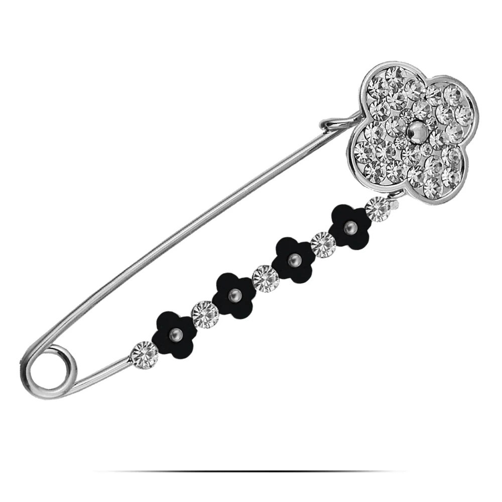 B298 Acrylic Clover Brooches For Women Gold And Silver Color Jewelry Rhinestone Pins Luxury Female Lapel Pin | Украшения и
